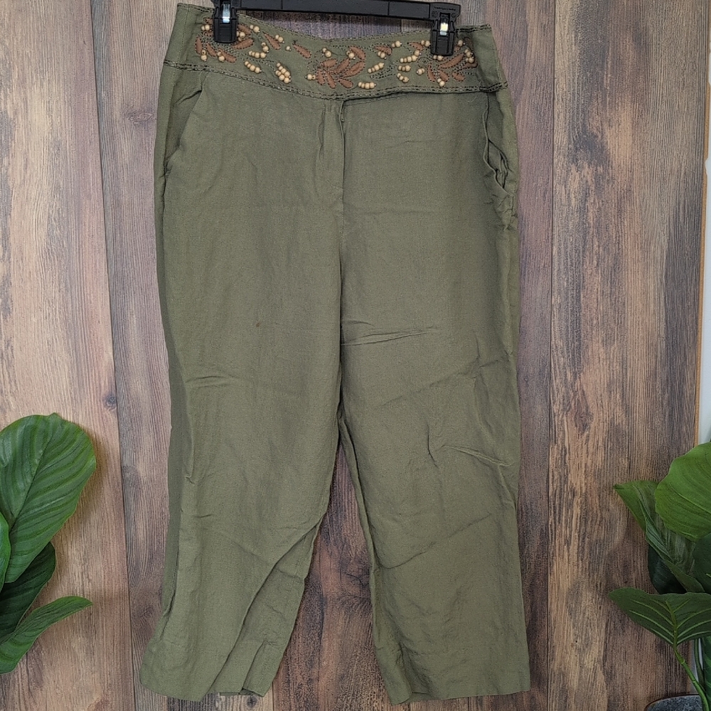 Larry Levine Olive Green Cropped Dress Pants 14 P209